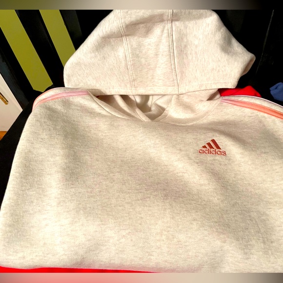 NWT adidas 3-Stripe Girls Fleece Hoodie. “Tan Heather”/Pink. Size: Small(7/8) - Picture 14 of 16